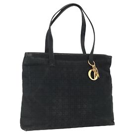 Sac Tote Canage Christian Dior en Nylon Noir Or Auth 173544 Noir Doré