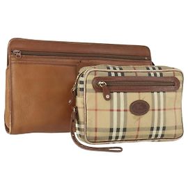 Burberrys Nova Check Clutch Bag Leather PVC 2 Set Beige Brown Auth bs33346 Brown Beige