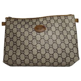 Autre Marque Vintage Gucci Plus Monogram Leather Clutch Grey Brown Grey