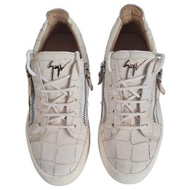 Giuseppe Zanotti Crocodile Embossed Leather Sneakers White White