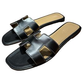 Hermès Oran Sandals Black Leather Black