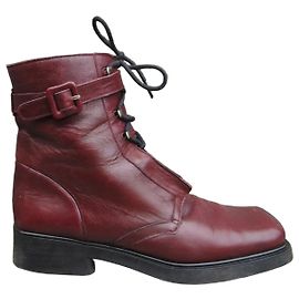 Stéphane Kelian Red Leather Ankle Boots Red