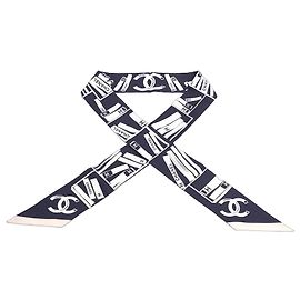 Faixa de cabelo de seda Camélia Coco Mark da Chanel Rosa Branco Azul Azul marinho