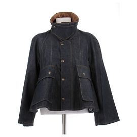 Loewe Giacca trapezio in denim con colletto in pelliccia di cotone Blu