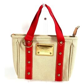 Louis Vuitton Antigua Cabas PM Tote Bag Red Beige