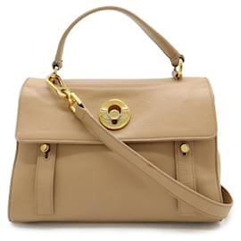 Bolsa de mão/ombro em couro rosa bege Yves Saint Laurent Bege