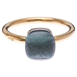 Anillo Pomellato Nudo Petite de Topacio Azul Plata Dorado