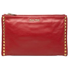 Clutch in pelle rossa con borchie Miu Miu Rosso