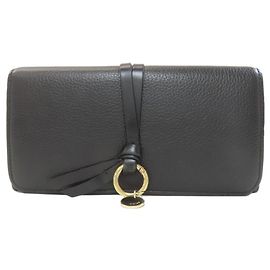 Chloé Black Leather Long Wallet Black