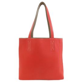 Hermès Double Sens Tote Bag in Etoupe Grau und Rot Rot Taupe