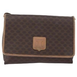 Céline Celine Vintage Macadam Shoulder Bag Canvas and Leather Brown
