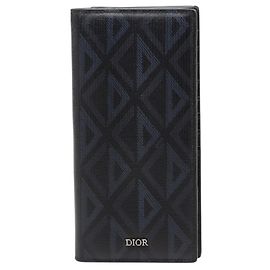 Christian Dior Dior CD Diamond Vertical Long Wallet Black Navy blue