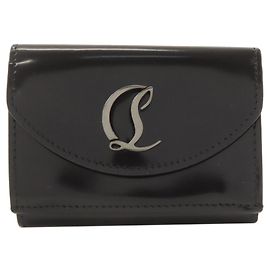 Billetera compacta de cuero patentado negro Christian Louboutin Negro