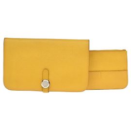 Billetera combinada Dogon Duo de cuero Hermès Amarillo
