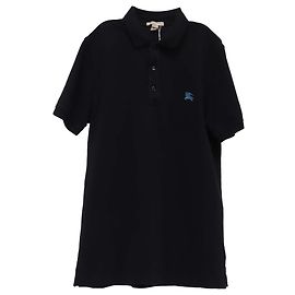 Polo in cotone nero con logo ricamato Burberry Nero