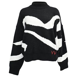 Pull à col roulé en tricot intarsia Victoria Beckham en polyamide noir et blanc Noir