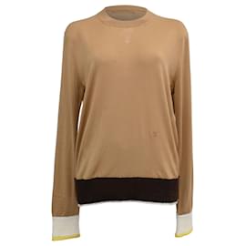 Céline Celine Triomphe bestickter Pullover aus brauner Wolle Braun Rot