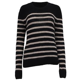 Pull à col rond rayé Khaite Tilda en cachemire noir et blanc Noir