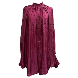 Vestido Mini de Botón Ann Demeulemeester en Rayón Burdeos Roja Burdeos