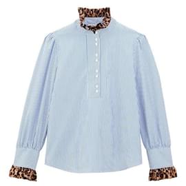 Blusa Balzac Paris Source leopardata e a righe in cotone Blu Multicolore Stampa leopardo