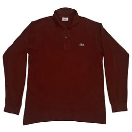 Camisa Polo Lacoste de Manga Larga en Algodón con Ribete Burdeos