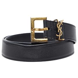 Cinto de couro preto com logo YSL da Saint Laurent Preto
