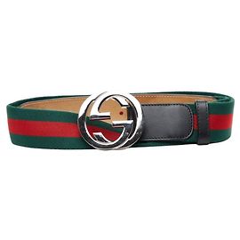 Cintura in tela e pelle nera multicolore Gucci Nero Multicolore