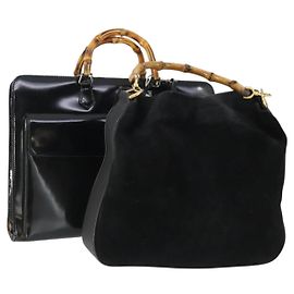Borsa a mano GUCCI in pelle verniciata 2 pezzi Nera Auth bs33355 Nero