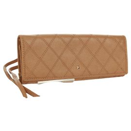 CHANEL Bicolore Accessory Pouch Leather Beige CC Auth 173133V Beige