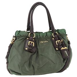 PRADA Borsa a Mano Nylon 2 vie Kaki Oro Auth 170942 D'oro Cachi