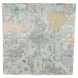 Hermès HERMES Carré 90 Schal "Animapolis" Seide Weiß Auth 172016SAM Weiß