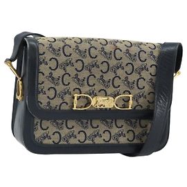 Céline Bolsa de Ombro Celine C Sulky em Lona Marinha Dourada Auth 172177 Dourado Azul marinho