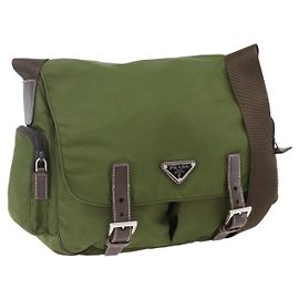 Bolsa de Ombro PRADA Nylon Prata Caqui Auth kk616 Prata Caqui