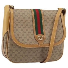 Bolsa de Ombro GUCCI Micro GG Supreme Web Sherry Line PVC Bege Ouro Auth BA10628 Bege Dourado