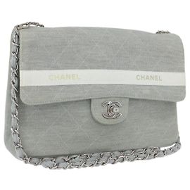 CHANEL Matelassé 26 Bolsa de Ombro com Corrente Jersey Cinza Prata CC Auth 170659A Marrom Prata
