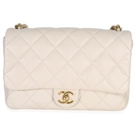 Chanel Beiger, gestepptes Lammleder, große Funky Town Umhängetasche Beige