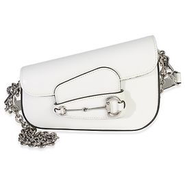 Bolsa de Ombro Gucci Mini Assimétrica Horsebit 1955 em Couro Branco Branco