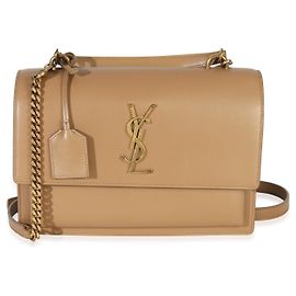 Bolsa de ombro Monogram Sunset média em couro de bezerro liso tom natural Saint Laurent Bege