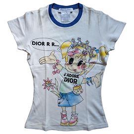 Camiseta Dior Cartoon Girl de algodão branco e azul Branco Azul