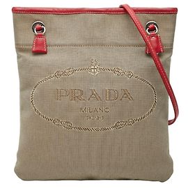 Prada Logo Jacquard Umhängetasche Rot Beige