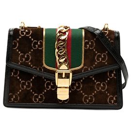 Bolsa de Ombro Gucci GG Velvet Sylvie Marrom Preto