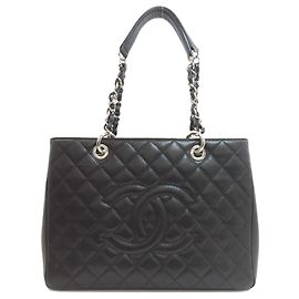 Chanel Matelasse Silver Hardware Tote Bag Black
