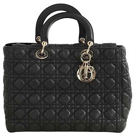Lady Dior black leather handbag Black
