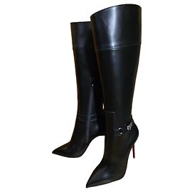 Hohe schwarze Lederstiefel Christian Louboutin Schwarz