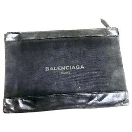 Pochette en toile et cuir noire Balenciaga Noir