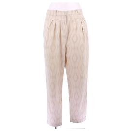 Iro Calça creme de algodão com estampas Bege