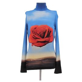 Paco Rabanne Top de mangas longas azul com rosa vermelha Azul