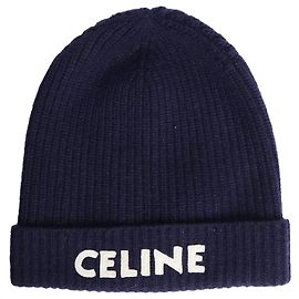 Céline Gorro azul canelado com logo Azul