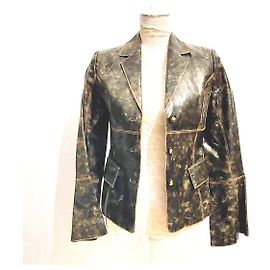Autre Marque Jaqueta de couro vintage com estampa salpicada Marrom Areia Castanho claro Castanho escuro