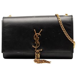 Saint Laurent Bolsa transversal Kate com tassel em couro de bezerro liso preto médio com monograma clássico Preto